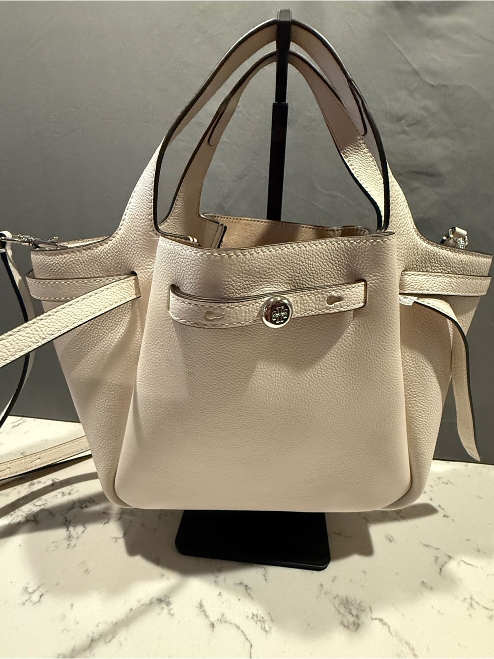 Tory Burch Pebbled Leather Crossbody Bag in Light Cream